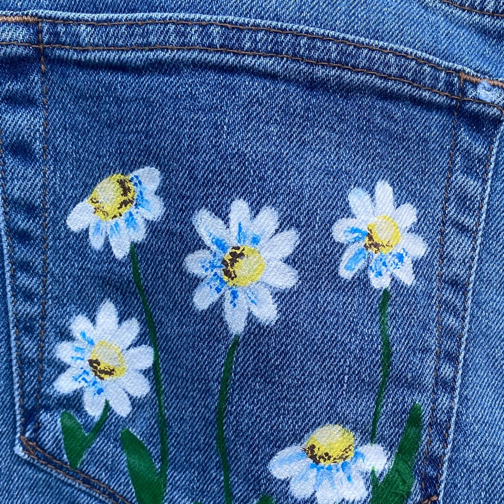 J crew point dur denim shoreditch crop straight jean 24 25 hand-painted daisies
